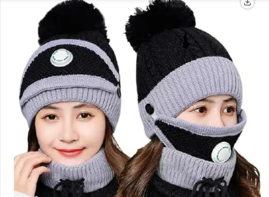 Unisex Winter Knit Beanie Cap with Neck Warmer Scarf - 2-in-1
