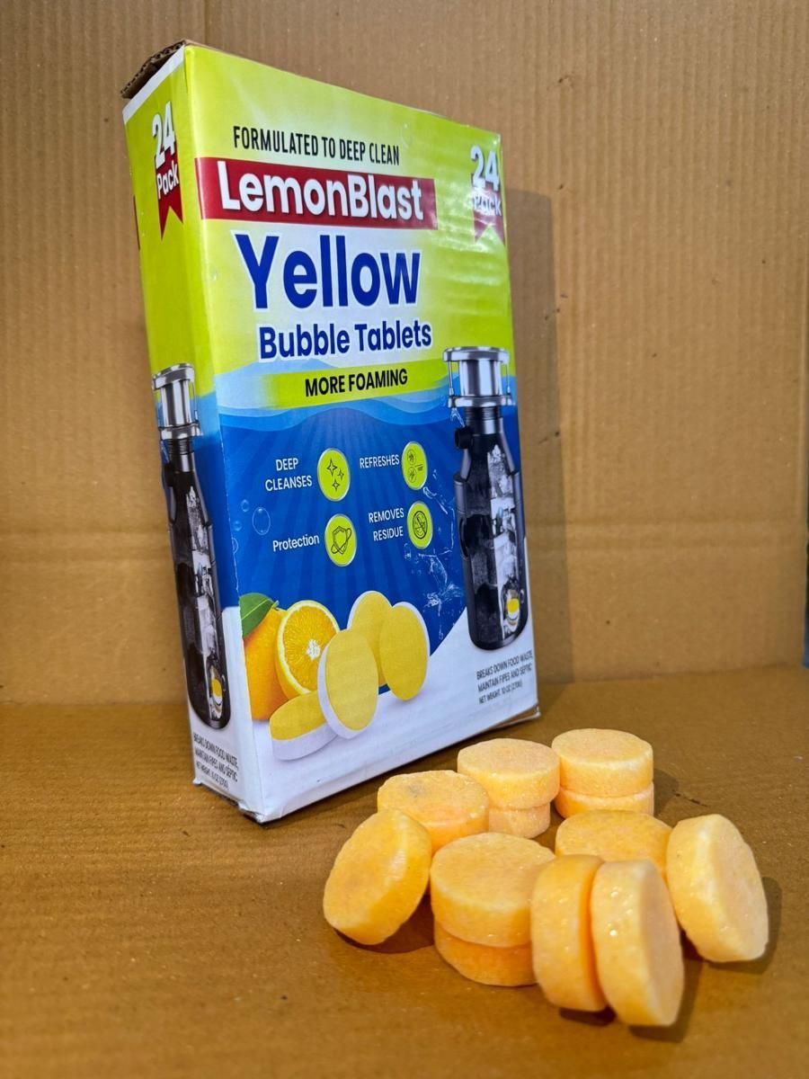 LemonBlast Yellow Bubble Tablets – Odor Eliminator + Blockage Remover( 12 + 12 FREE )
